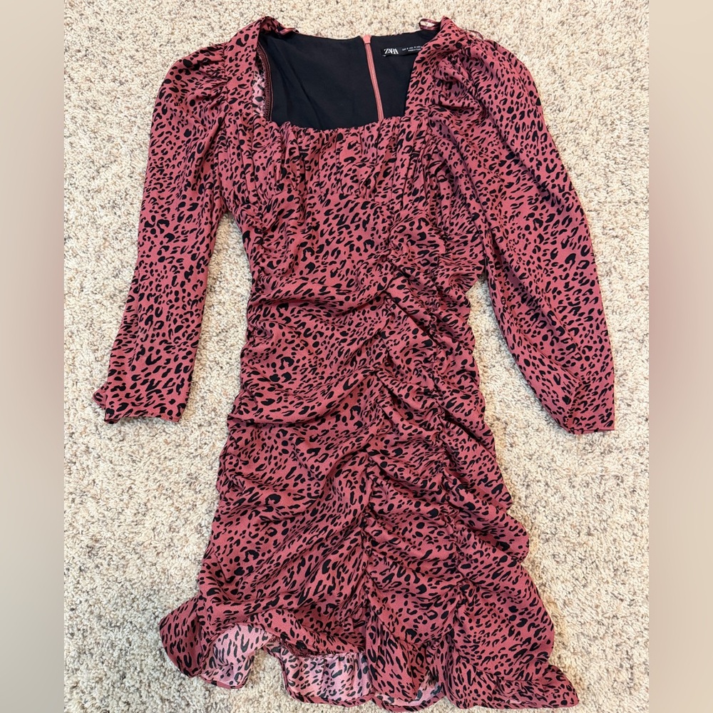 Zara Red and Black Animal Print Dress